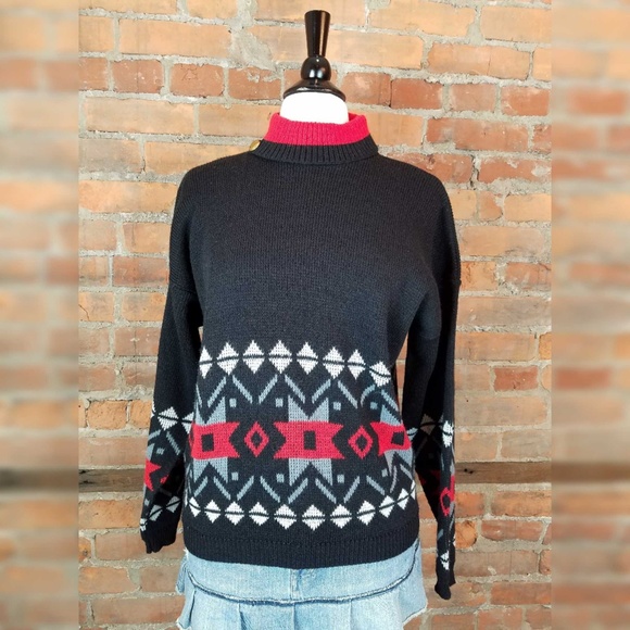 VTG 1980s Women's Teasers Sweater Black w/Red Gray - Picture 1 of 6